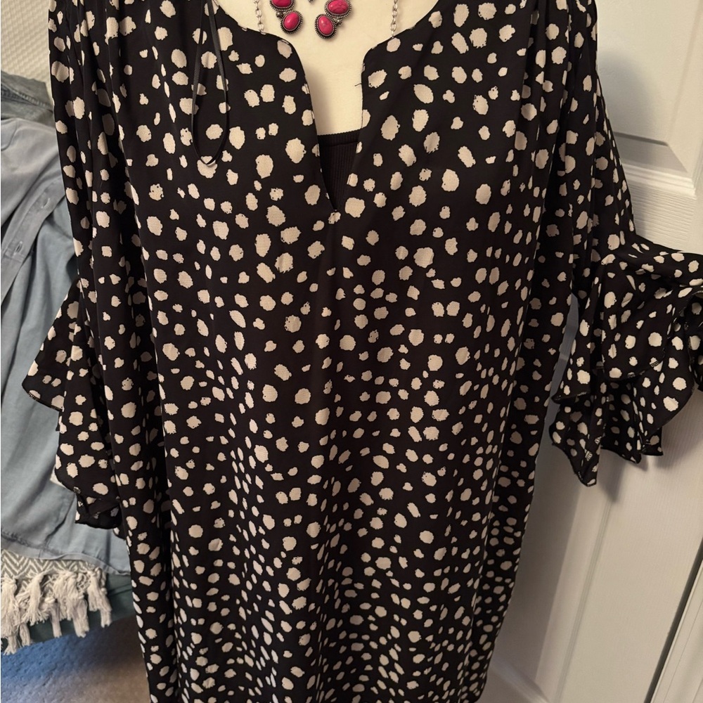 Umgee Black Tunic with Cream Spot Print
